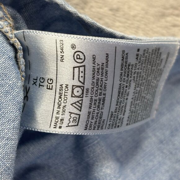 Old Navy Shirt Womens XL Blue Chambray‎ Smocked Long Sleeve Blouse Button Up - Picture 8 of 14